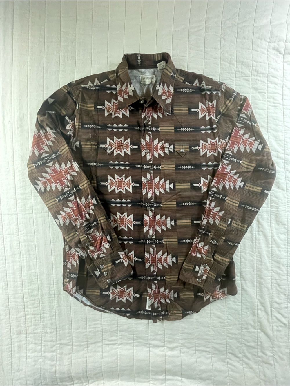 Stetson Brown Aztec Pearl Snap Rodeo Shirt Large